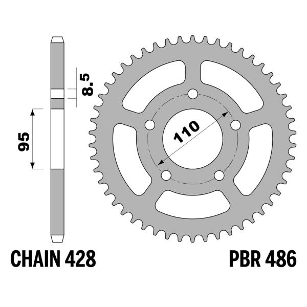 Corona PBR Z62 denti passo 428 in Acciaio Cagiva Aletta Rossa 125 1985-1987