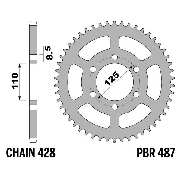 Corona PBR Z44 denti passo 428 in Ferro Cagiva SXT 125 1982-1982