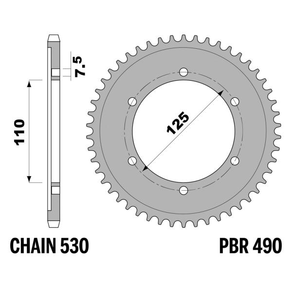 Corona PBR Z32 denti passo 530 in Acciaio Ducati GTL 1S 350 1978-1979