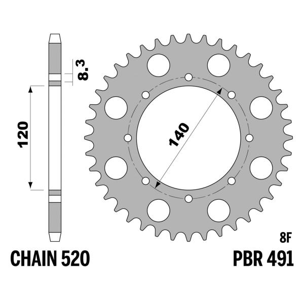 Corona PBR Z43 denti passo 520 in Acciaio Kawasaki KLE250 1993-2001