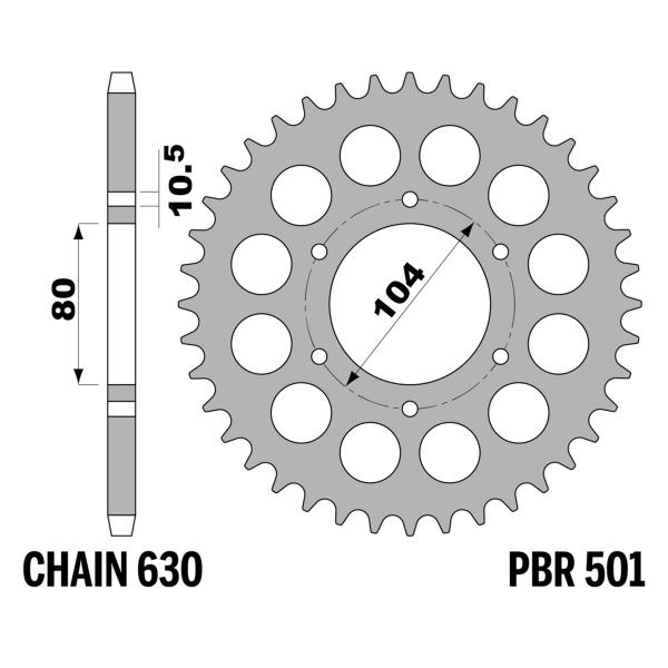 Corona PBR Z33 denti passo 630 in Acciaio Kawasaki GPZ750 1982-1982