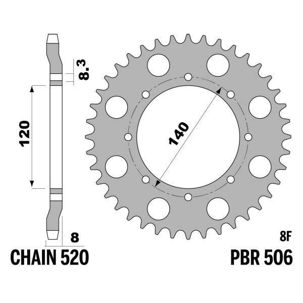 Corona PBR Z43 denti passo 520 in Acciaio Kawasaki KLR600 1984-1990