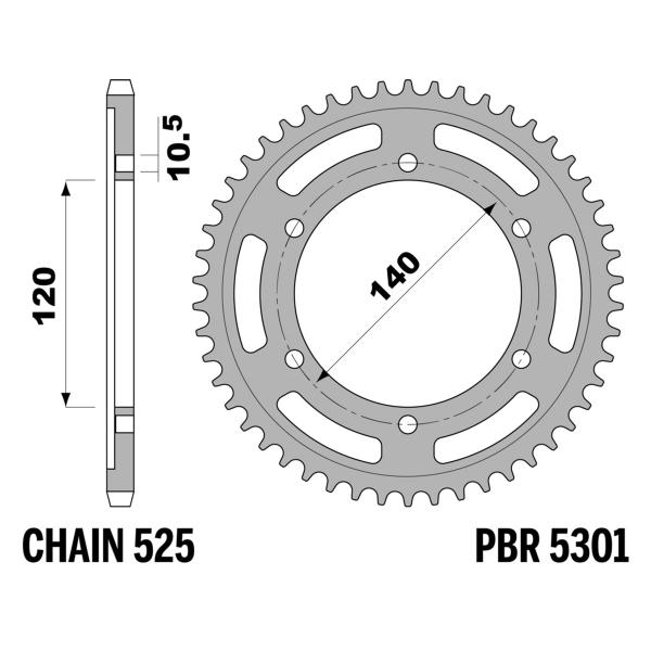 PBR Steel rear sprocket Z38 teeth 525 size Kawasaki W-A1/C1 650 2000-2001