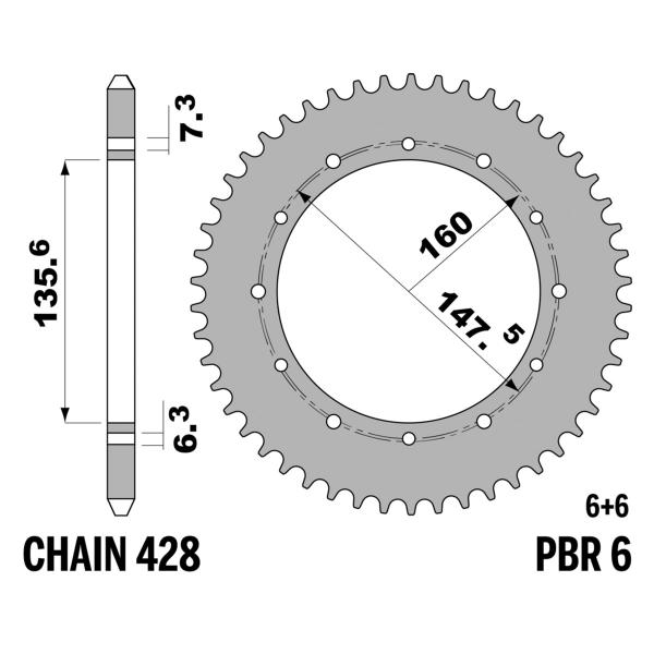 Corona PBR Z47 denti passo 428 in Ferro Fantic Motor Caballero 80 1990-1997