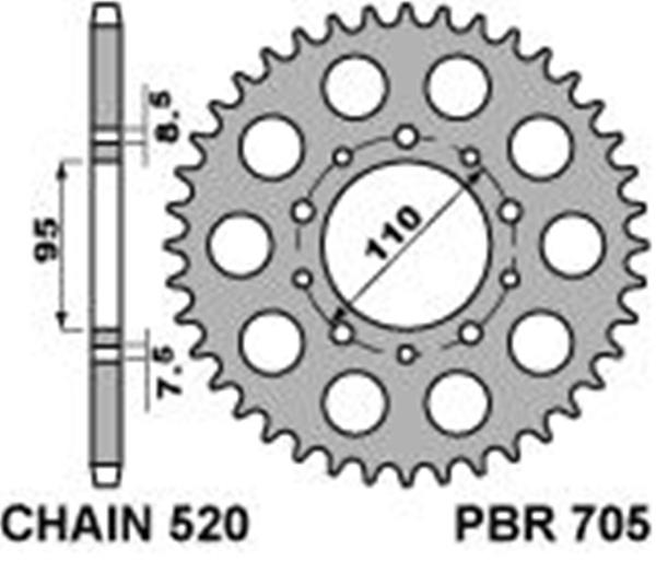 Corona PBR in ferro passo 520 denti 39 per Cagiva 200 ELEFANT 1986>1987