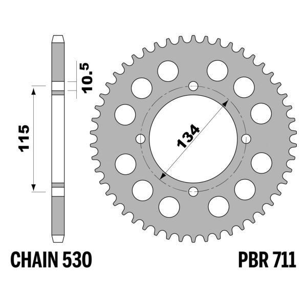 Corona PBR Z46 denti passo 530 in Acciaio Cagiva Elefant 750 1987-1989