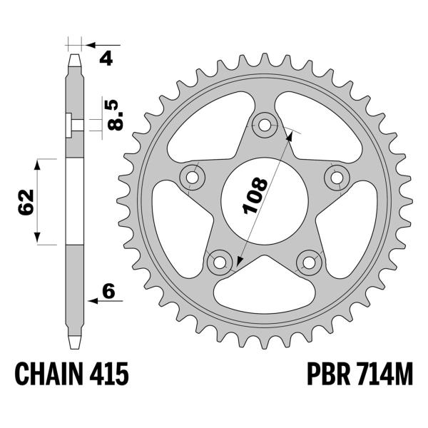 PBR Ergal rear sprocket Z46 teeth 415 size Aprilia RS125 Sport PRO 1993-2005