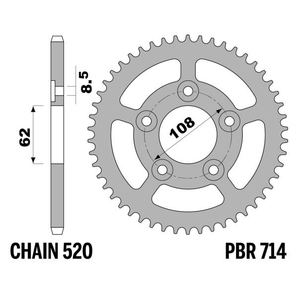 Corona PBR Z43 denti passo 520 in Acciaio Cagiva Mito 125 1992-2000