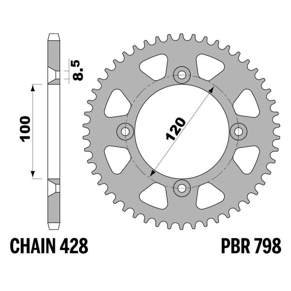 Corona PBR Z47 denti passo 428 in Ergal Suzuki RM80 1989-2001