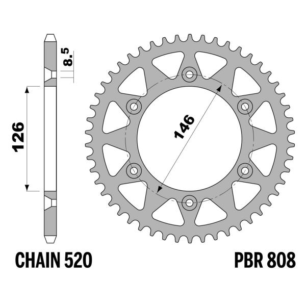 Corona PBR Z48 denti passo 520 in Ergal Kawasaki KLX400R 2003