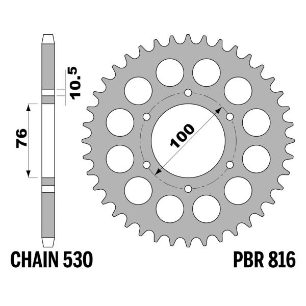 Corona PBR Z42 denti passo 530 in Acciaio Suzuki GS550 (Disc Brake) 1978-1982