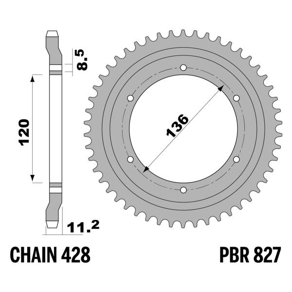Corona PBR Z47 denti passo 428 in Acciaio Yamaha TZR125R (Italy) 1991