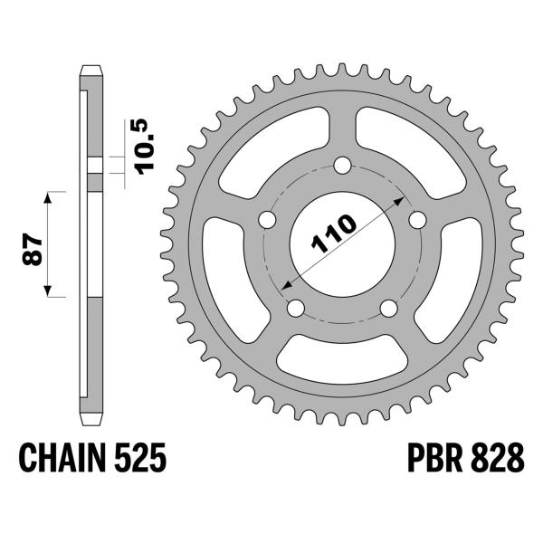 Corona PBR Z48 denti passo 525 in Acciaio Suzuki GSX400 (Japan) (GK74A) 1988-1990