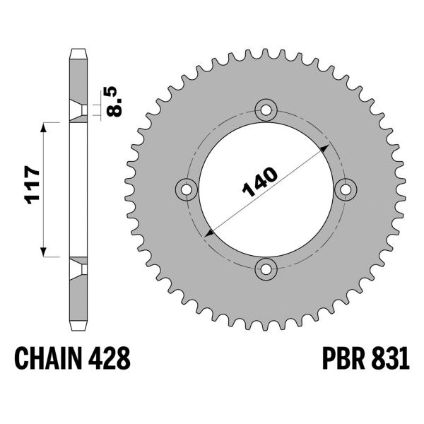 PBR Ergal rear sprocket Z46 teeth 428 size Yamaha YZ80 1985-1985