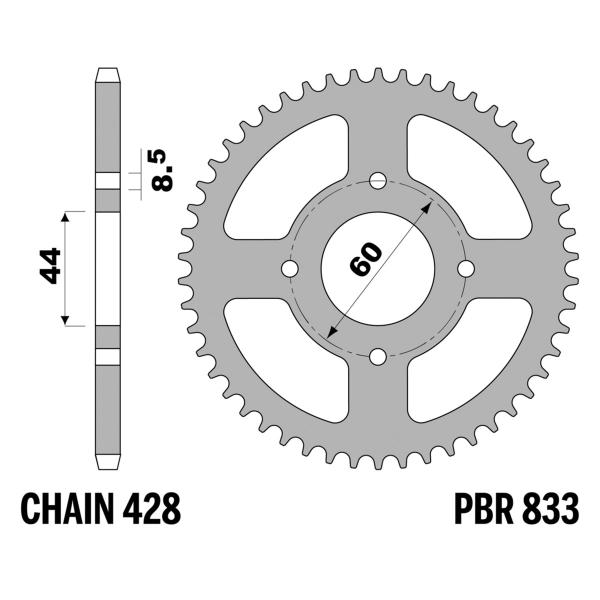 Corona PBR Z36 denti passo 428 in Ferro Yamaha DT50LC 2000-2001