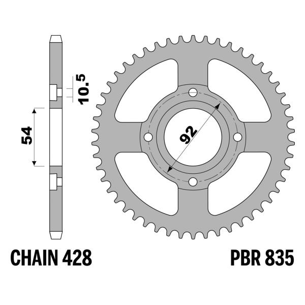 Corona PBR Z45 denti passo 428 in Acciaio Yamaha FZR80RR 1992-1996