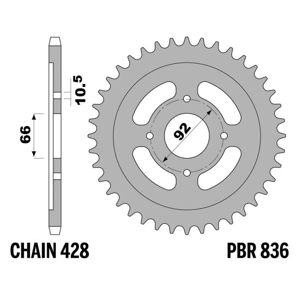 Corona PBR Z35 denti passo 428 in Ferro Yamaha RD200DX 1975-1977