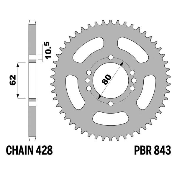 Corona PBR Z46 denti passo 428 in Acciaio Yamaha DT175MX 1980-1985
