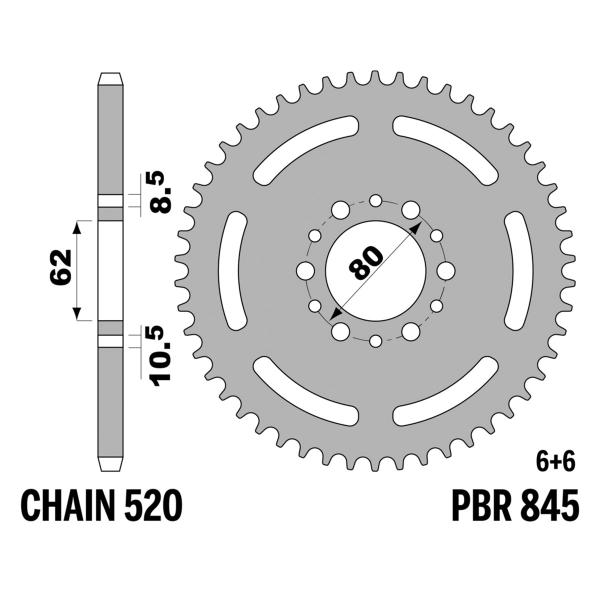 Corona PBR Z46 denti passo 520 in Ferro Yamaha BW200 1985-1988