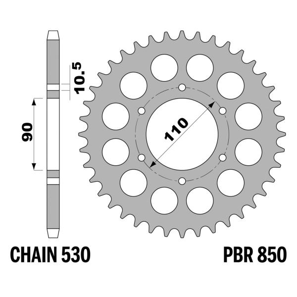 Corona PBR Z33 denti passo 530 in Acciaio Yamaha XS650 1975-1981