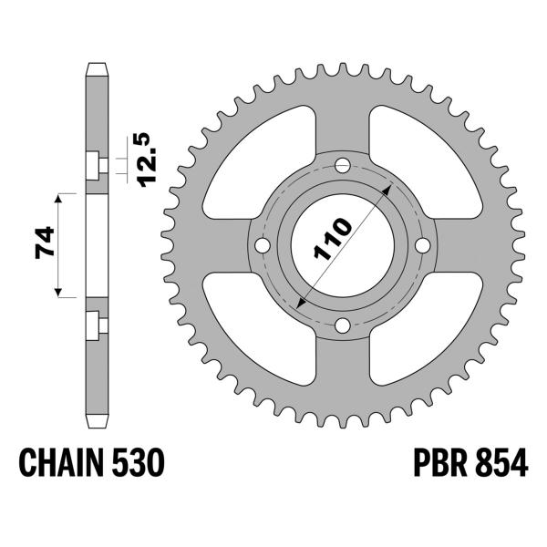 Corona PBR Z36 denti passo 530 in Acciaio Yamaha XS400DOHC 1978-1979