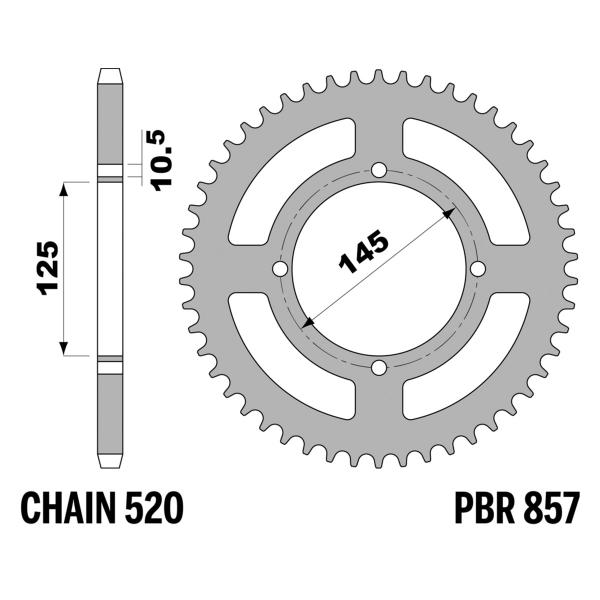 Corona PBR Z45 denti passo 520 in Acciaio Yamaha XV125 Virago 1997-2001