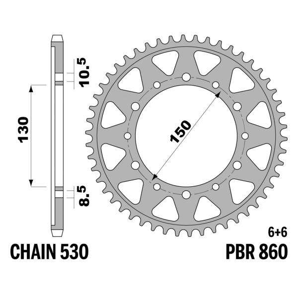 Corona PBR Z47 denti passo 530 in Acciaio Yamaha FZS600 Fazer (5DM) 1998-2003