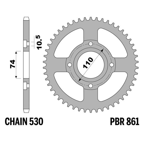 Corona PBR Z41 denti passo 530 in Acciaio Yamaha RD250LC (4L1) 1980-1985