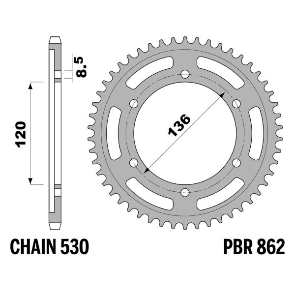 Corona PBR Z38 denti passo 530 in Acciaio Yamaha RZV500R (Japan) (1GG)