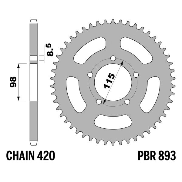 Corona PBR Z46 denti passo 420 in Ergal KTM SX65 1998-2002