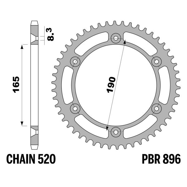 Corona PBR Z50 denti passo 520 in Ergal KTM MX125 1988-1989
