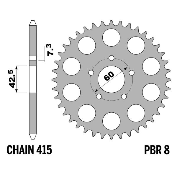Corona PBR Z42 denti passo 415 in Ferro Fantic Motor Trial Matic 50 1983-1984