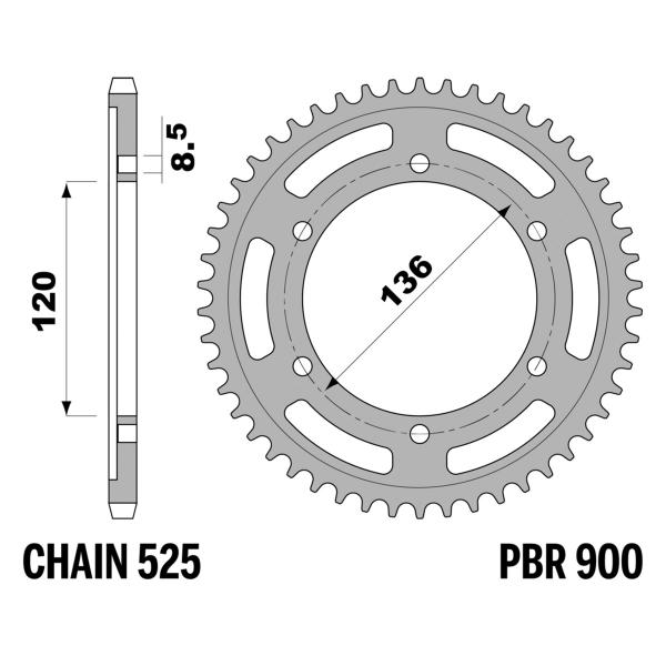Corona PBR Z44 denti passo 525 in Acciaio Yamaha FZR400 Genesis (1WG) 1988-1989