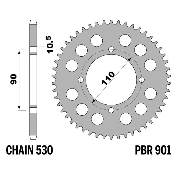 Corona PBR Z38 denti passo 530 in Acciaio Yamaha XS400D mono 1982-1988