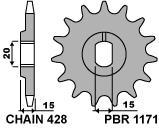 Pignone PBR passo catena 428 cod. 1171 Z16 denti