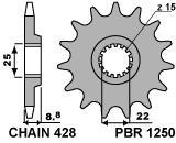 Pignone Catena Anteriore 428, 17 Denti, Alesaggio 20 Mm, Per Motori 50cc-160cc, ATV, Quad E Pit Bike