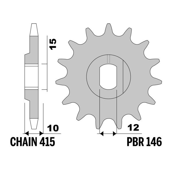 PBR front sprocket Z12 teeth 415 size Beta Four XP50 1991-1992