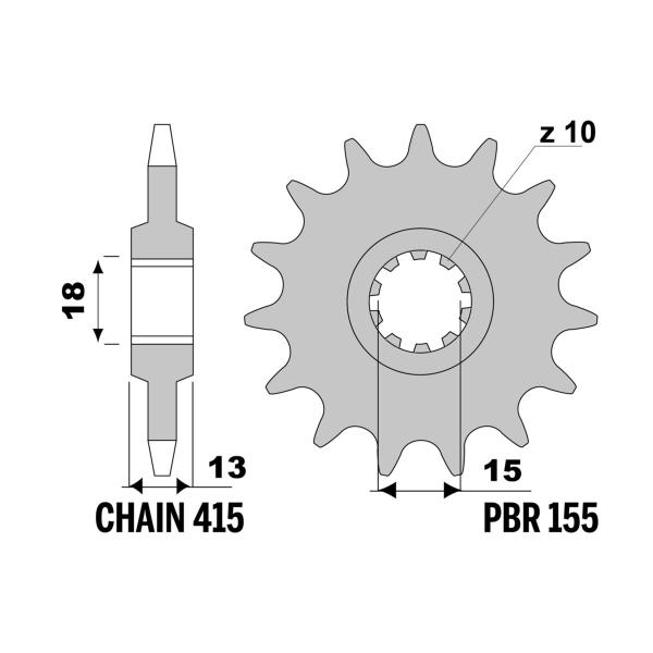 PBR front sprocket Z13 teeth 415 size Fantic Motor Trial 5 50 1989