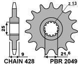 Front sprocket PBR size 428, 19 teeth for Yamaha FZR400RR EXUP (4DX) 1988>1995