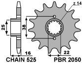 Front sprocket PBR size 525, 15 teeth for Ducati 996 MONSTER S4R 2003>2006