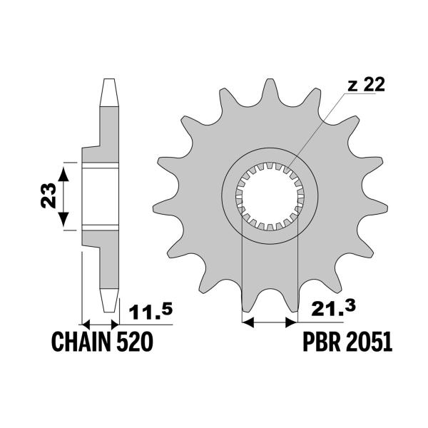 Pignone PBR Z14 denti passo 520 Yamaha TT250R (4PX) 2003-2005