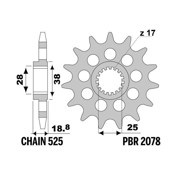 PBR front sprocket Z17 teeth 525 size Aprilia Tuono R 1000 2006-2008