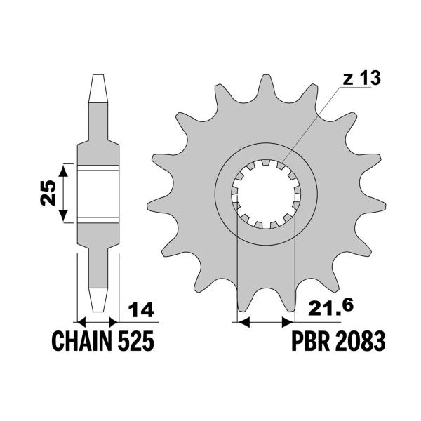 PBR front sprocket Z15 teeth 525 size Kawasaki ZR750 Zephyr C5/D1 1995-1999