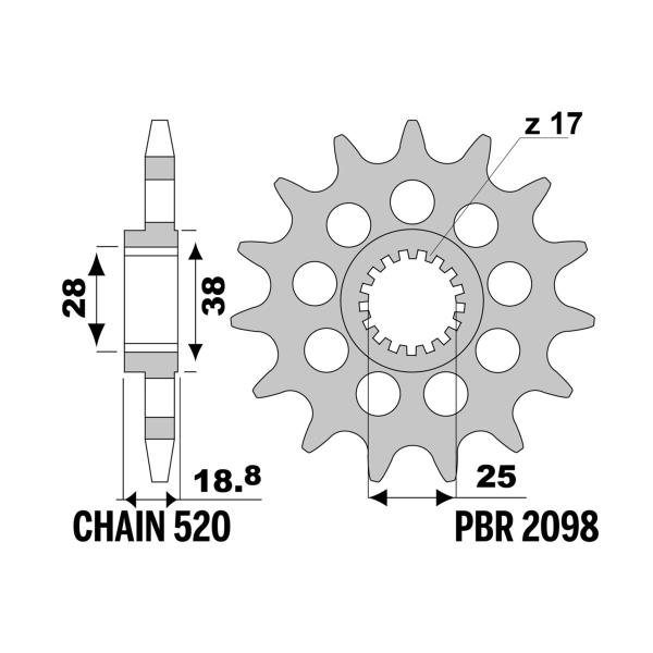 PBR front sprocket Z17 teeth 520 size Aprilia RSV1000 Mille 1998-2003