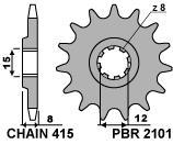 Pignone PBR passo catena 415 cod. 2101 Z11 denti