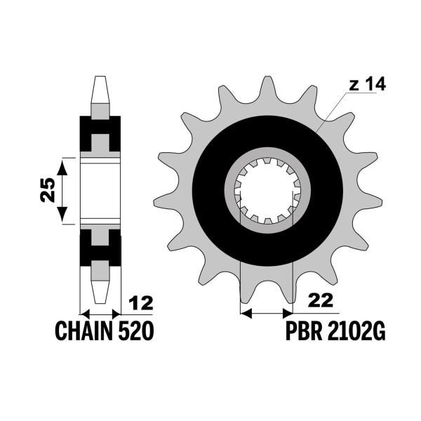 Pignone PBR Z14 denti con gomma passo 520 Fantic Motor Caballero Scrambler 500 2020-2023