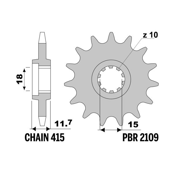 Pignone PBR Z11 denti passo 415 Polini MiniMotard Monomarcia 70