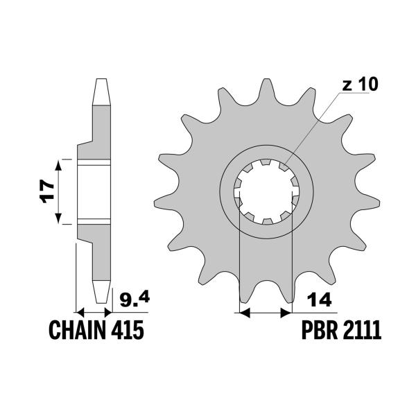 PBR front sprocket Z10 teeth 415 size Malaguti Grizzly 12 50 2001-2007