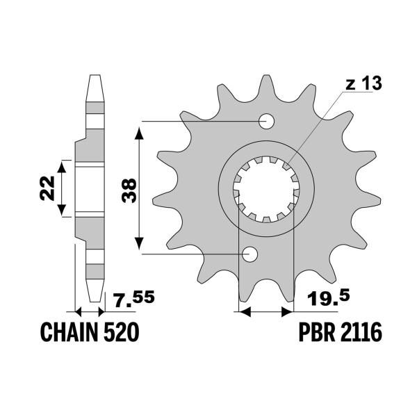 PBR front sprocket Z13 teeth 520 size Kawasaki KSF400 2003-2006