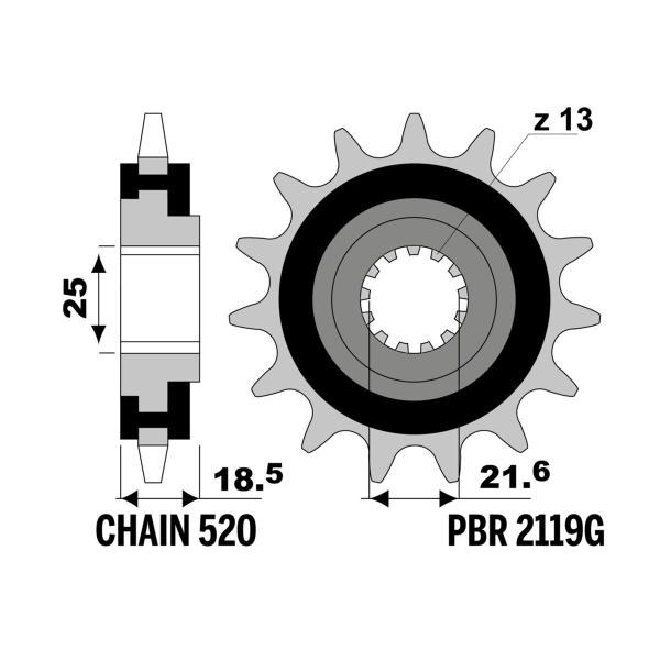 Pignone PBR Z15 denti con gomma passo 520 Kawasaki Z750S /R 2004-2012